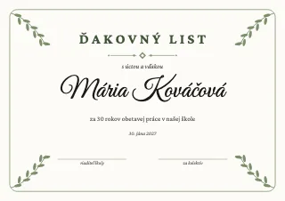 Vzor diplomu: Ďakovný list