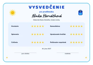 Vzor diplomu: Vysvedčenie s hviezdičkami